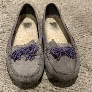 UGG Gray Suede Loafers with Purple Accents